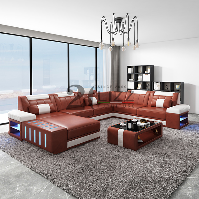 U Shape Black Led Sectional Sofa for Living Room