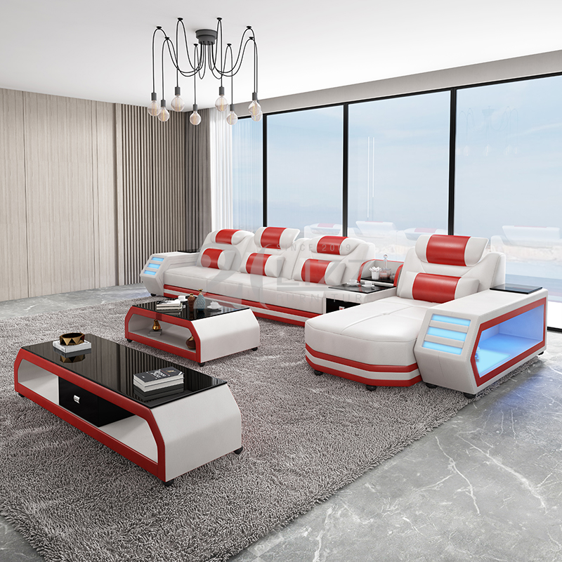 Modern Leather Led Sectional Sofa Living Room Set