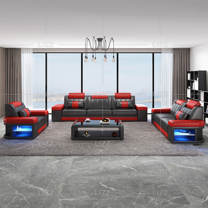 Modern Genuine Leather Living Room Sofa with Storage