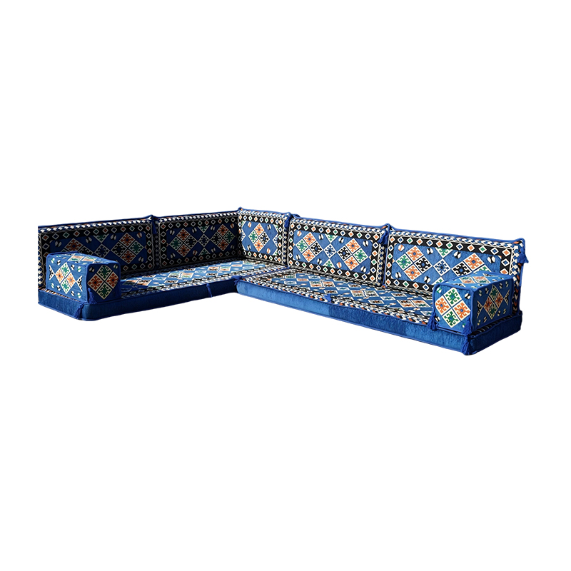 4 Inch Thick Beautiful Blue Corner Floor Seating Set Indoor Floor Couch