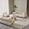 Golden Wood Base Round Back Boucle Fabric Beige Sofa Set