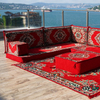 Floral Floor Sofa Seating Set Arabic Floor Sofa Set Red Fabric Majlis