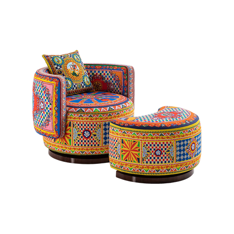 Unique Fabric Swivel Ottoman Stool DG Planetario Mercurio Ottoman