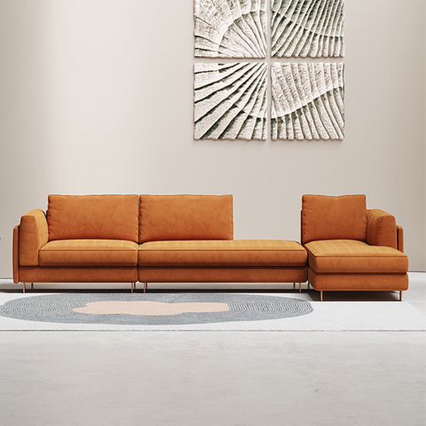 Italian Minimalist Leather Furniture Orange L-shape Sectional Sofa Set