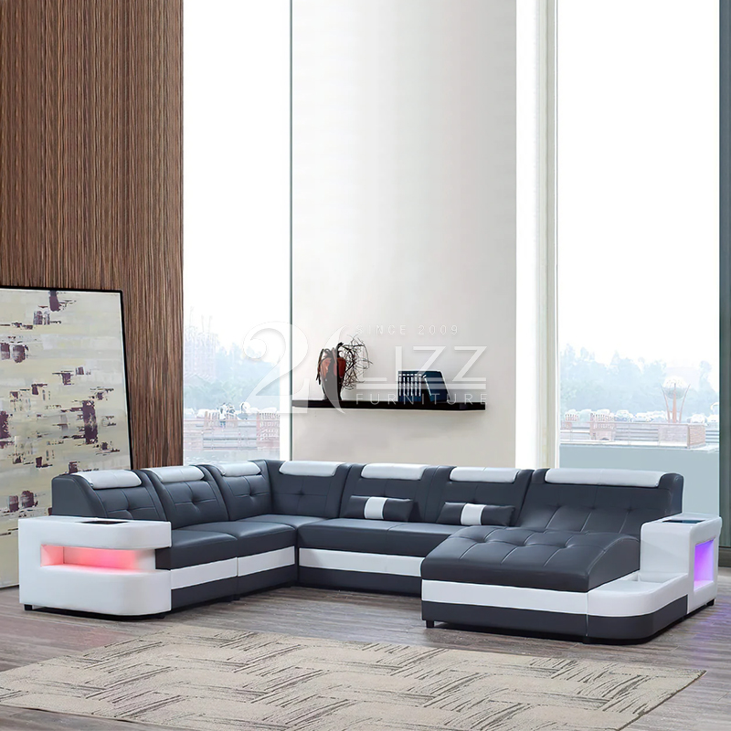 Futuristic Smart Furniture Uranus Modern Leather Sectional Sofa with LED Light