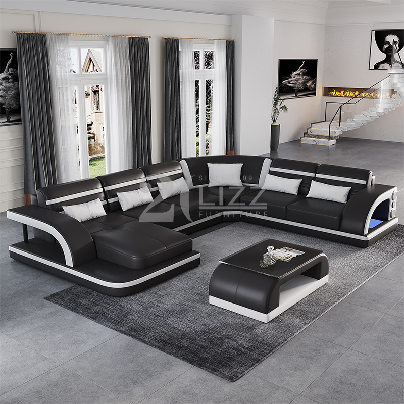 Modern European Furniture Leather Sectional Sofa Set with Music Player