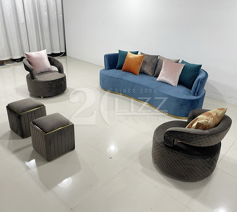Curve Back Sectional Fabric 4 seater Sofa and Chair