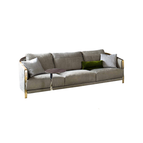 Luxury Italian Fabric Couch Living Room Sofa with Stainless Steel Armrest