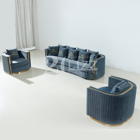 Dubai Luxury Floor Furniture Curved Fabric Sofa Chair 