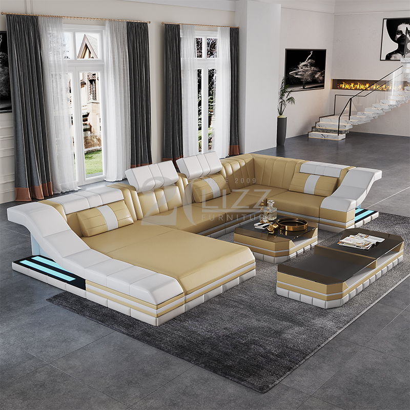 U Shape Yellow And Black Led Sectional Sofa for Bedroom