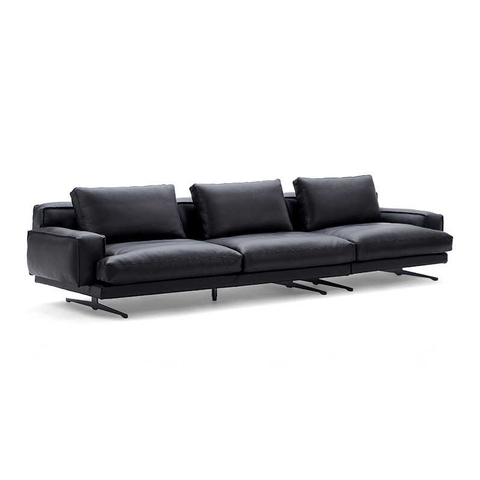 Mustic Leather Couch Italian Minimalist Black Leather Heavy-duty Sofa for Home Office And Hotel