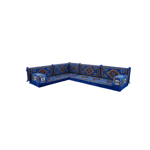 Foshan Majlis Sofa Factory Arabic Floor Seating Set Navy Fabric Sectional Sofa