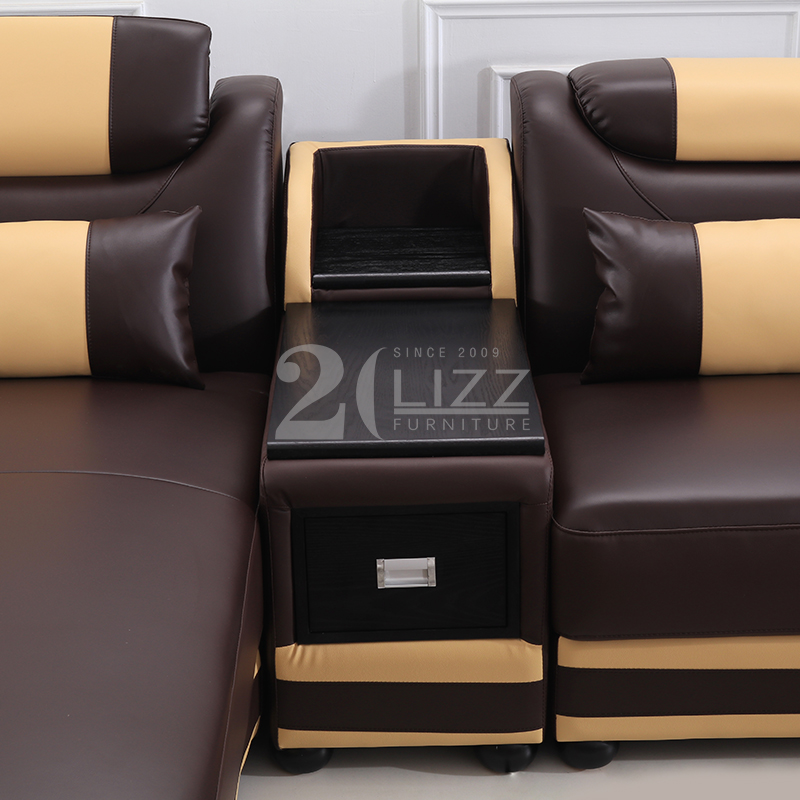 Futuristic Furniture Modern Brown Leather Sectional U-shape Sofa