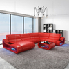 Smart White Leather Big Sectional Sofa with LED and Storage