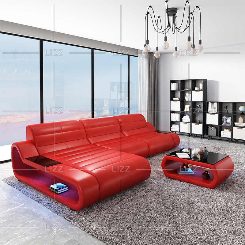 Modern Leather Corner Couch Led Sectional Sofa