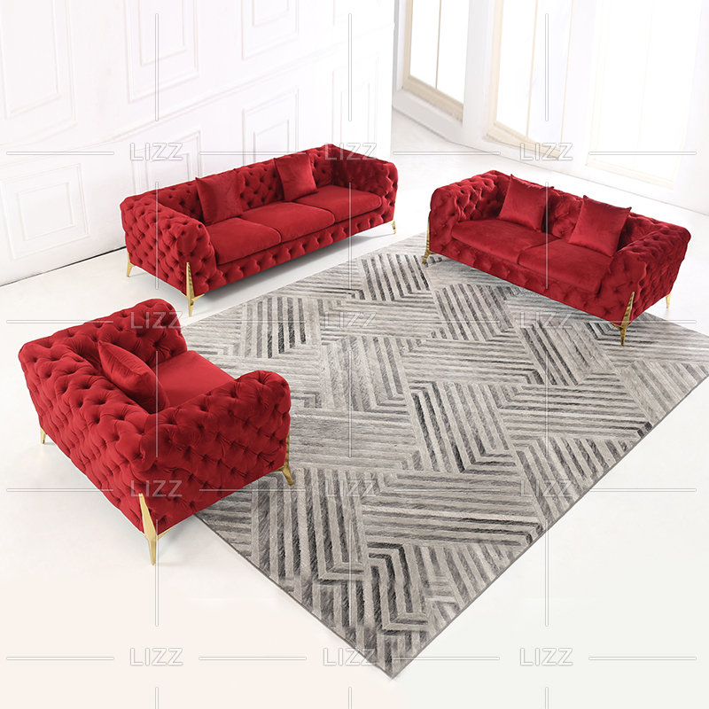 Contemporary Tufted Fabric Sofa with Golden Legs