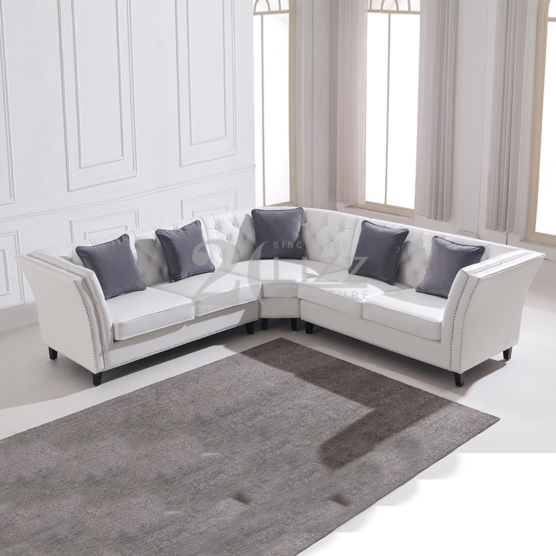 Living Room White Leather Sectional Corner Sofa