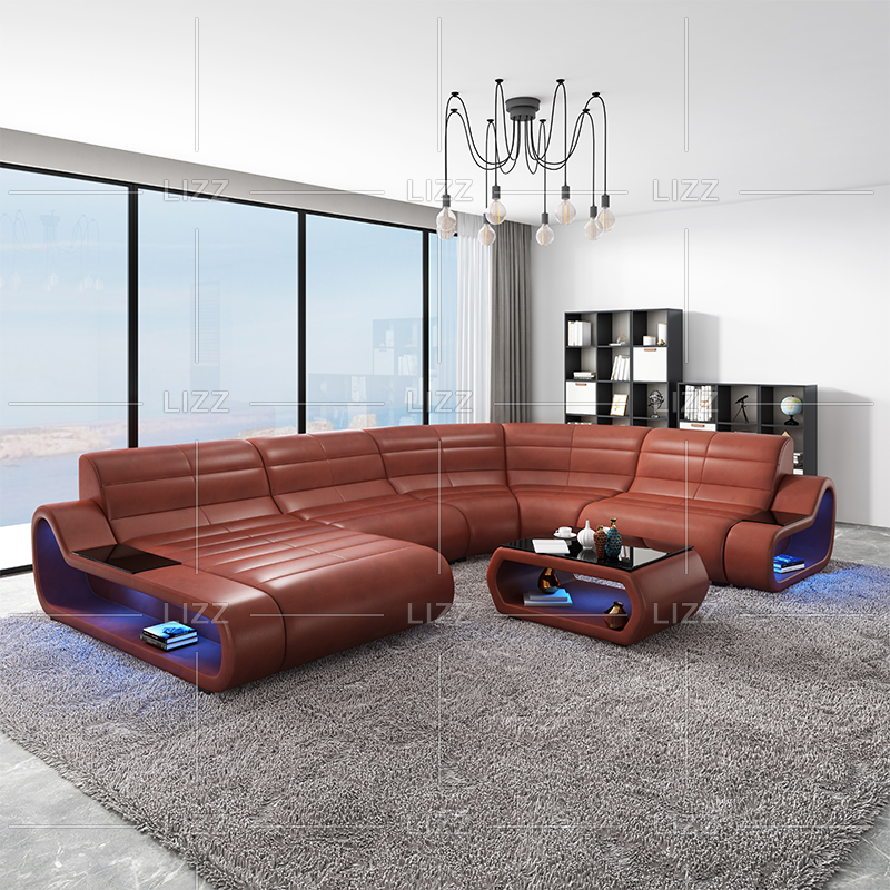 Home Dark Brown Led Sectional Sofa for Family Room
