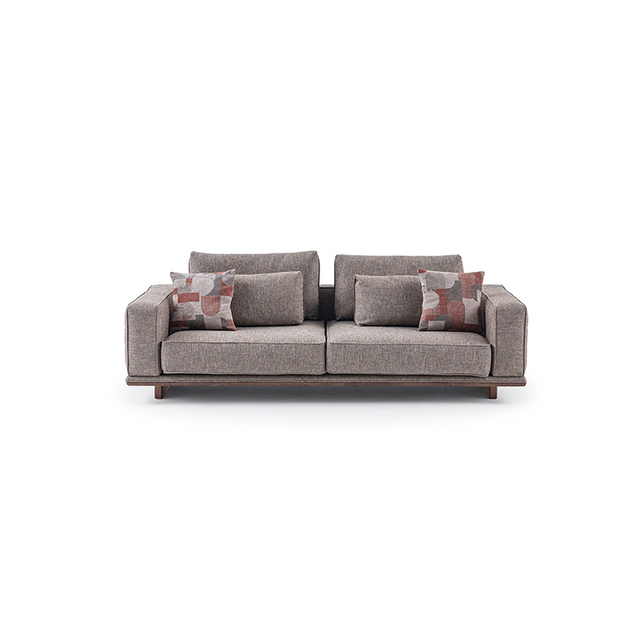 Straight Line Minimalist Nordic Solid Wood Upholstered Sofa Set Linen Fabric Couch Set