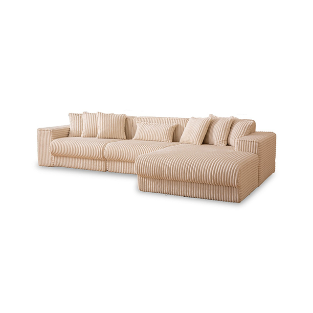 Simple Comfortable Plush Beige Corduroy Faric Couch Bubble Sofa Set