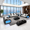 American Popular Home Furniture LED Light Black Leather Couch Italian Sofa Set