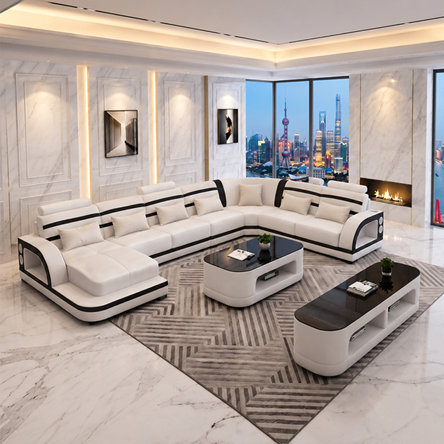 Multifunctional U-shape Sectional Fabric Couch Set Futuristic Chaise Lounge Sofa