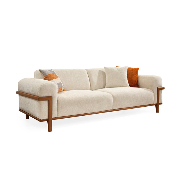 Solid Wood Upholstered Furniture Turkey Sofa Factory Beige Fabric Deniz Sofa Set
