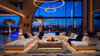 Arabic Conference Room U-shape Sectional Majlis Sofa Fabric Couch with Stainless Steel Base LED Light