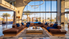 Arabic Conference Room U-shape Sectional Majlis Sofa Fabric Couch with Stainless Steel Base LED Light