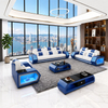 American Popular Home Furniture LED Light Black Leather Couch Italian Sofa Set