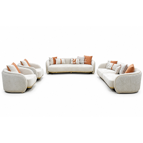 Contract Sofa Manufacturer Luxury Curved Back Chenille Fabric Lounge Sofa Couch Set