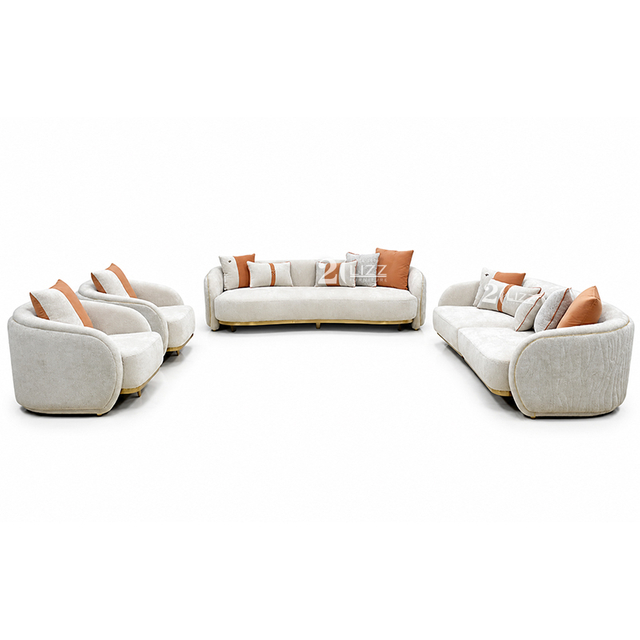 Contract Sofa Manufacturer Luxury Curved Back Chenille Fabric Lounge Sofa Couch Set