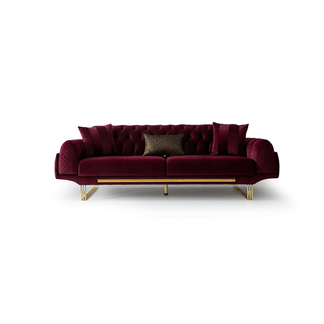 Modern Living Room Lounge Couch Luxury Velvet Dortmund Sofa Set with Gold Legs