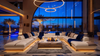 Arabic Conference Room U-shape Sectional Majlis Sofa Fabric Couch with Stainless Steel Base LED Light