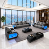 American Popular Home Furniture LED Light Black Leather Couch Italian Sofa Set