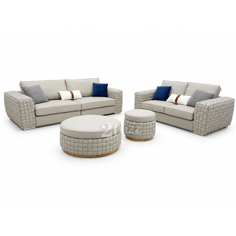 Luxury Personalized Villa Furniture Italian Modern Leather Weave Sofa Set