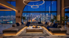 Arabic Conference Room U-shape Sectional Majlis Sofa Fabric Couch with Stainless Steel Base LED Light