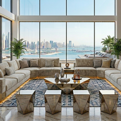 Stainless Steel Base Fabric Lounge Sofa Arabic Living Room Majlis Customade Furniture