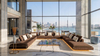 Arabic Council Room Sofa Big U-shape Sectional Majlis Fabric Lounge Set with LED Light